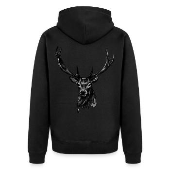 Hirsch Jagd Hirschmotiv Tiermotiv - Unisex Premium Bio Zip Hoodie - Schwarz - Hinten - Nico (187cm)