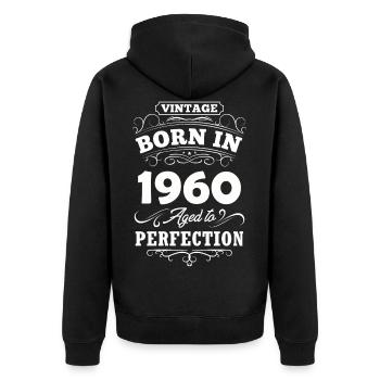 1960 Born vintage - Unisex Premium Organic Zip Hoodie - black - Back - Nico (187cm)