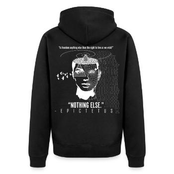 Epictetus, Stoizismus Philosophie, Freiheitszitat - Unisex Premium Bio Zip Hoodie - Schwarz - Hinten - Nico (187cm)