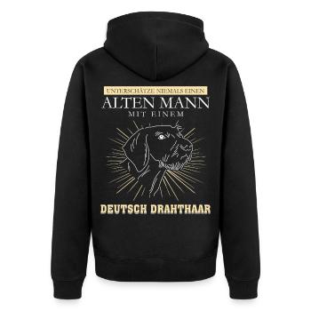 Deutsch Drahthaar - Unisex Premium Bio Zip Hoodie - Schwarz - Hinten - Nico (187cm)