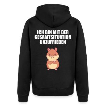 Hamster Mit der Gesamtsituation unzufrieden - Unisex Premium Bio Zip Hoodie - Schwarz - Hinten - Nico (187cm)