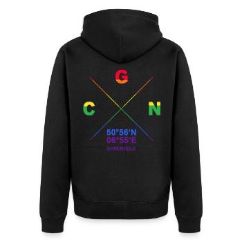 CGN Ehrenfeld Veedel Koordinaten Gay Pride CSD - Unisex Premium Bio Zip Hoodie - Schwarz - Hinten - Nico (187cm)