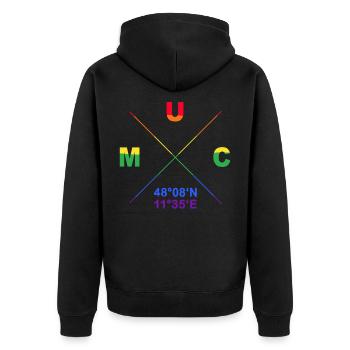 Munich MUC coordonnées Gay Pride LGBT CSD Bavière - Veste à capuche bio Premium Unisexe - noir - Dos - Nico (187cm)