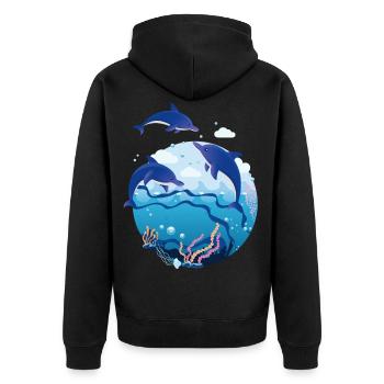 Delfin - Unisex Premium Bio Zip Hoodie - Schwarz - Hinten - Nico (187cm)