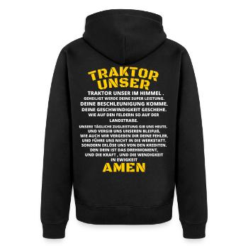 Traktor ,Trecker Bauer/Austria/Landwirt / Dorfkind - Unisex Premium Bio Zip Hoodie - Schwarz - Hinten - Nico (187cm)