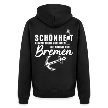 Bremer Schönheit aus Bremen - Unisex Premium Bio Zip Hoodie - Schwarz - Hinten - Nico (187cm)
