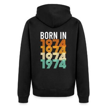 Vintage Born In 1974 Birthday Year of Birth - Unisex Premium Organic Zip Hoodie - black - Back - Nico (187cm)