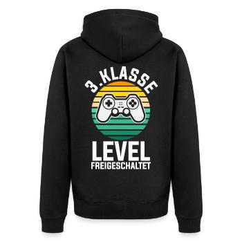 3. Klasse Level Freigeschaltet Zocker Gamer Gaming - Unisex Premium Bio Zip Hoodie - Schwarz - Hinten - Nico (187cm)