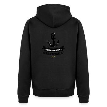 Heimathafen Greifswald - Unisex Premium Bio Zip Hoodie - Schwarz - Hinten - Nico (187cm)