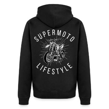 Supermoto Lifestyle / Motorrad / Motorräder biker - Unisex Premium Bio Zip Hoodie - Schwarz - Hinten - Nico (187cm)