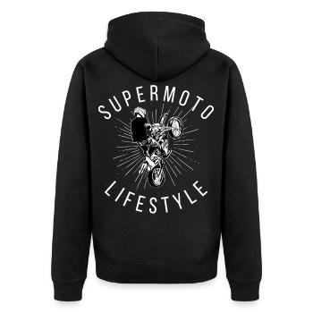 Supermoto Lifestyle / Motorrad / Motorräder biker - Unisex Premium Bio Zip Hoodie - Schwarz - Hinten - Nico (187cm)