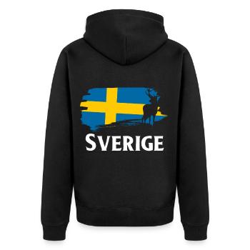 Schweden Sverige Elch - Unisex Premium Bio Zip Hoodie - Schwarz - Hinten - Nico (187cm)