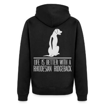 Rhodesian Ridgeback Hunde Spruch Hund - Unisex Premium Bio Zip Hoodie - Schwarz - Hinten - Nico (187cm)