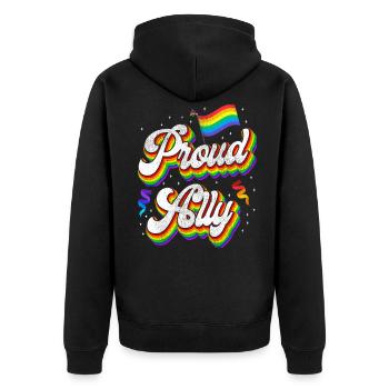 LGBT Pride Proud Ally Rainbow Flag - Unisex Premium Bio Zip Hoodie - Schwarz - Hinten - Nico (187cm)
