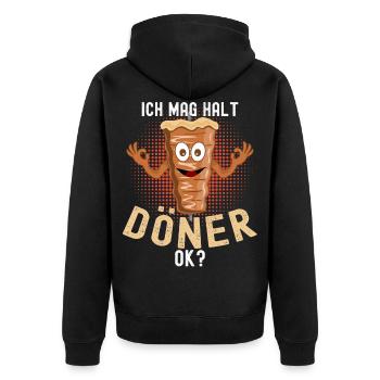 Ich mag Döner Kebab - Unisex Premium Bio Zip Hoodie - Schwarz - Hinten - Nico (187cm)