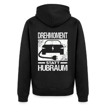 Elektroauto E-Auto Elektroantrieb lustiger Spruch - Unisex Premium Bio Zip Hoodie - Schwarz - Hinten - Nico (187cm)