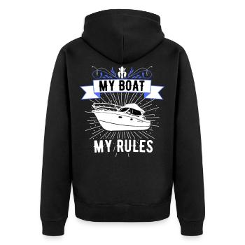 Boot Regatta . Motorboot Motoryacht . Yacht Segeln - Unisex Premium Bio Zip Hoodie - Schwarz - Hinten - Nico (187cm)