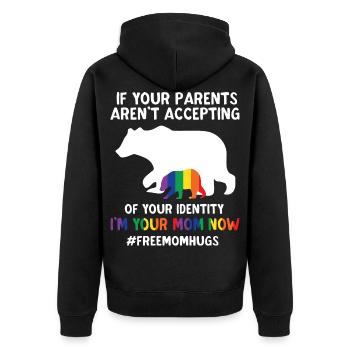 Free Mom Hugs LGBT Pride Quote Mama Bear - Unisex Premium Bio Zip Hoodie - Schwarz - Hinten - Nico (187cm)