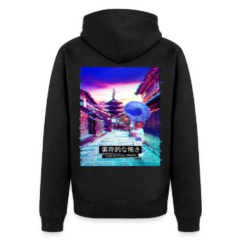 Vaporwave Japanese Streetwear Tokyo Temple Lofi - Veste à capuche bio Premium Unisexe - noir - Dos - Nico (187cm)