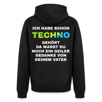 Ich habe schon Techno gehört Raver Musik Rave - Unisex Premium Bio Zip Hoodie - Schwarz - Hinten - Nico (187cm)
