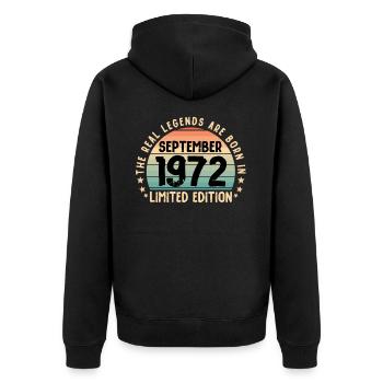 Né en 1972 Tee Vintage Legend Né en septembre - Veste à capuche bio Premium Unisexe - noir - Dos - Nico (187cm)