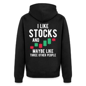 stock exchange - Unisex Premium Organic Zip Hoodie - black - Back - Nico (187cm)