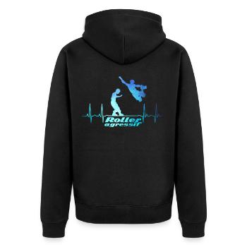 Roller aggressiv heartbeat - Unisex Premium Bio Zip Hoodie - Schwarz - Hinten - Nico (187cm)