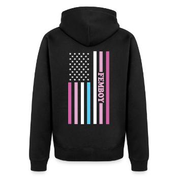 Femboy LGBTQ Rainbow Gay Pride American Flag Queer - Unisex Premium Bio Zip Hoodie - Schwarz - Hinten - Nico (187cm)