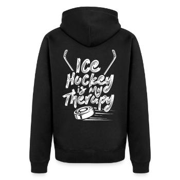 Eishockey Ist Meine Therapie Ice Hockey Team - Unisex Premium Bio Zip Hoodie - Schwarz - Hinten - Nico (187cm)