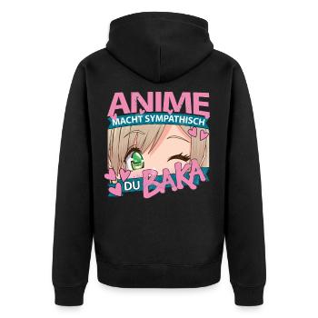 Anime Macht Sympathisch Du Baka Kawaii Anime Girl - Unisex Premium Bio Zip Hoodie - Schwarz - Hinten - Nico (187cm)