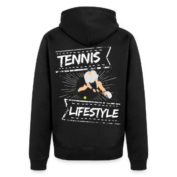 tennis / Tennis / Tennis spieler / Tennis Spielen - Unisex Premium Bio Zip Hoodie - Schwarz - Hinten - Nico (187cm)