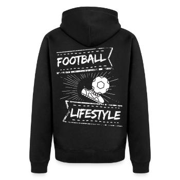Fußball / Fußballmanschaft /Futbol / Fußball spiel - Unisex Premium Bio Zip Hoodie - Schwarz - Hinten - Nico (187cm)