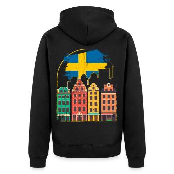 Schweden Geschenk Stockholm Schwedisch Malmö Fika - Unisex Premium Bio Zip Hoodie - Schwarz - Hinten - Nico (187cm)