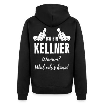 Kellner - Unisex Premium Bio Zip Hoodie - Schwarz - Hinten - Nico (187cm)