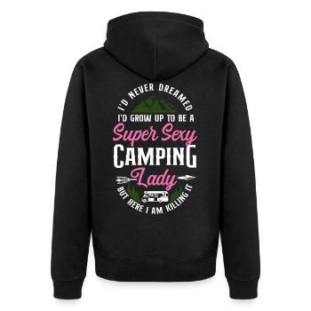 Super Sexy Camping Lady Motorhome - Unisex Premium Bio Zip Hoodie - Schwarz - Hinten - Nico (187cm)