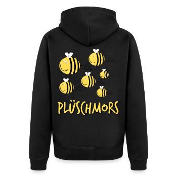Plüschmors Plattdeutsch - Unisex Premium Bio Zip Hoodie - Schwarz - Hinten - Nico (187cm)
