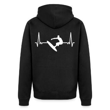 Herzschlag Surfen Surfer Herz Linie EKG Surfing - Unisex Premium Bio Zip Hoodie - Schwarz - Hinten - Nico (187cm)