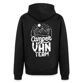 Campervan Team Wohnmobil Reisemobil Wohnwagen - Unisex Premium Bio Zip Hoodie - Schwarz - Hinten - Nico (187cm)