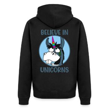 Glaube Einhorn Einhörner - Unisex Premium Bio Zip Hoodie - Schwarz - Hinten - Nico (187cm)