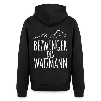 Bezwinger des Watzmann - Unisex Premium Bio Zip Hoodie - Schwarz - Hinten - Nico (187cm)