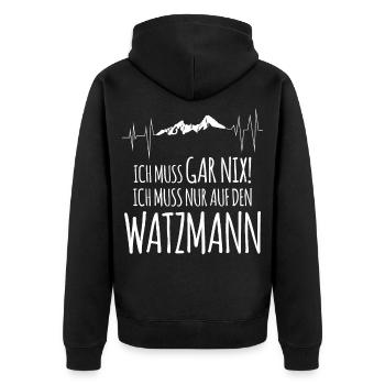 Watzmann Ich muss gar nix Watzmannmassiv - Unisex Premium Bio Zip Hoodie - Schwarz - Hinten - Nico (187cm)