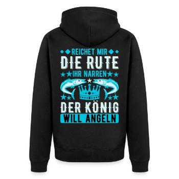Reichet mir die Rute ihr Narren Angeln - Unisex Premium Bio Zip Hoodie - Schwarz - Hinten - Nico (187cm)