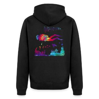 Scuba Diving Diver Girl Tie Dye - Unisex Premium Bio Zip Hoodie - Schwarz - Hinten - Nico (187cm)