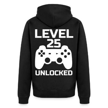 Level 25 Unlocked Gamer 25 Years Birthday - Unisex Premium Organic Zip Hoodie - black - Back - Nico (187cm)