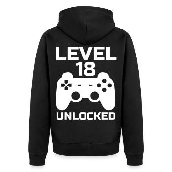 Level 18 Unlocked Gamer 18 Jahre Geburtstag - Unisex Premium Bio Zip Hoodie - Schwarz - Hinten - Nico (187cm)
