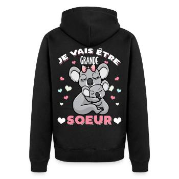 Grande-Soeur Humour Annonce Grossesse - Veste à capuche bio Premium Unisexe - noir - Dos - Nico (187cm)
