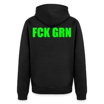 Fck grn - Unisex Premium Bio Zip Hoodie - Schwarz - Hinten - Nico (187cm)