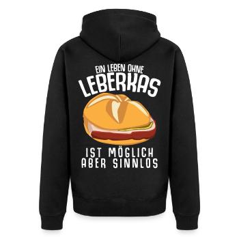 Leberkäse Fleischäse Leberkas - Unisex Premium Bio Zip Hoodie - Schwarz - Hinten - Nico (187cm)