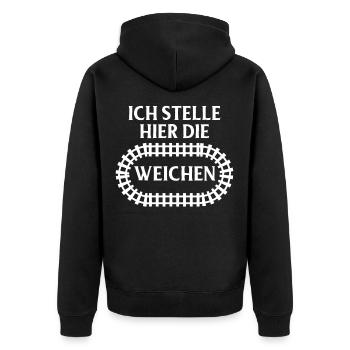 Eisenbahn - Unisex Premium Bio Zip Hoodie - Schwarz - Hinten - Nico (187cm)