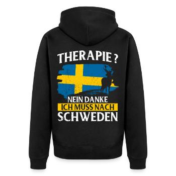 Schweden Geschenk Stockholm Schwedisch Malmö Fika - Unisex Premium Bio Zip Hoodie - Schwarz - Hinten - Nico (187cm)